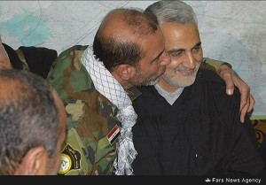 Soleimani being kissed by a leader from Shiite Militia Kata’ib Saeed al Shuhada