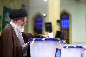 Promo photo of Ayatollah Khamenei voting (Photo Credit- EPA)