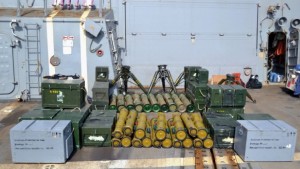 Some of the Konkurs and TOW missiles, as well as TOW launchers found on a dhow that was stopped in the Arabian Sea. (Photo Credit- Combined Maritime Forces)